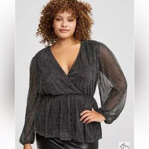 New Torrid 3x Sparkle Surplice Long Sleeve Top